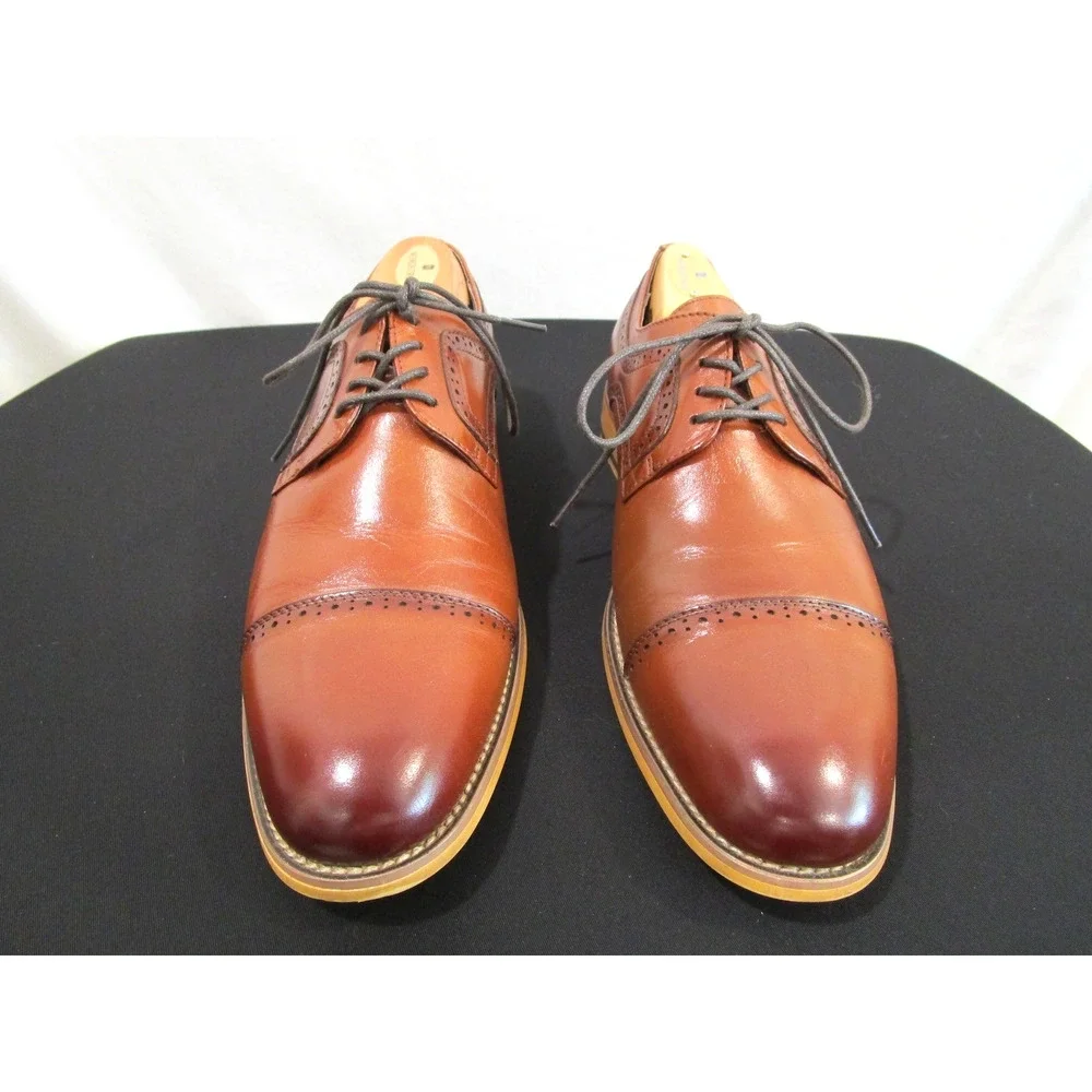 Stacy Adams Dickinson Cognac Brown Leather Cap Toe Oxford Shoes Men 9.5 M